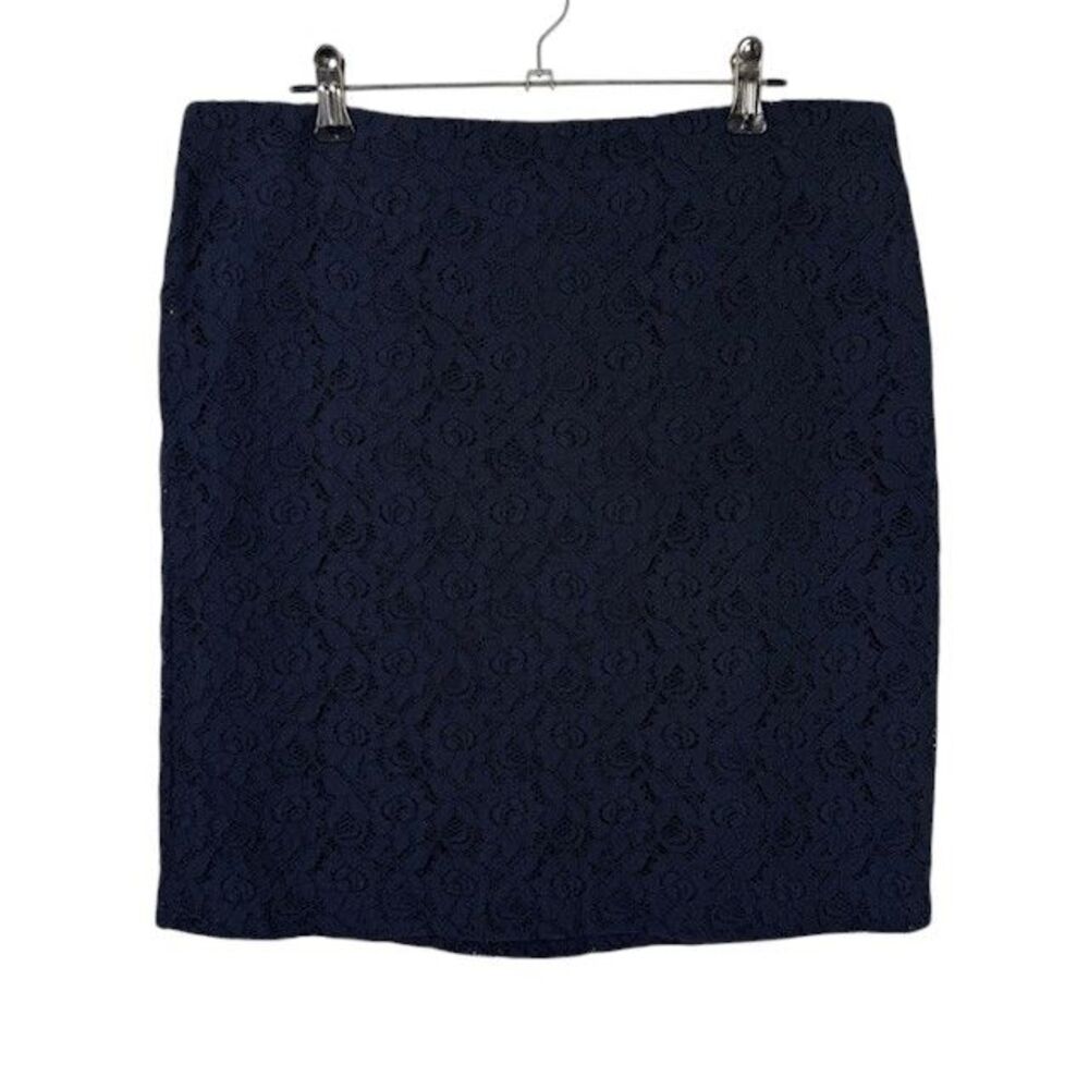 Cynthia Rowley Navy Blue Lace Overlay Mini Pencil Skirt Back Zipper Size 6